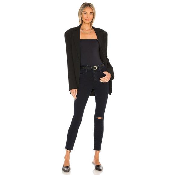 Mother Pixie Ankle Fray Holding Hands Tightly Mid-Rise Skinny Jeans Dark Blue 24 - Picture 1 of 14